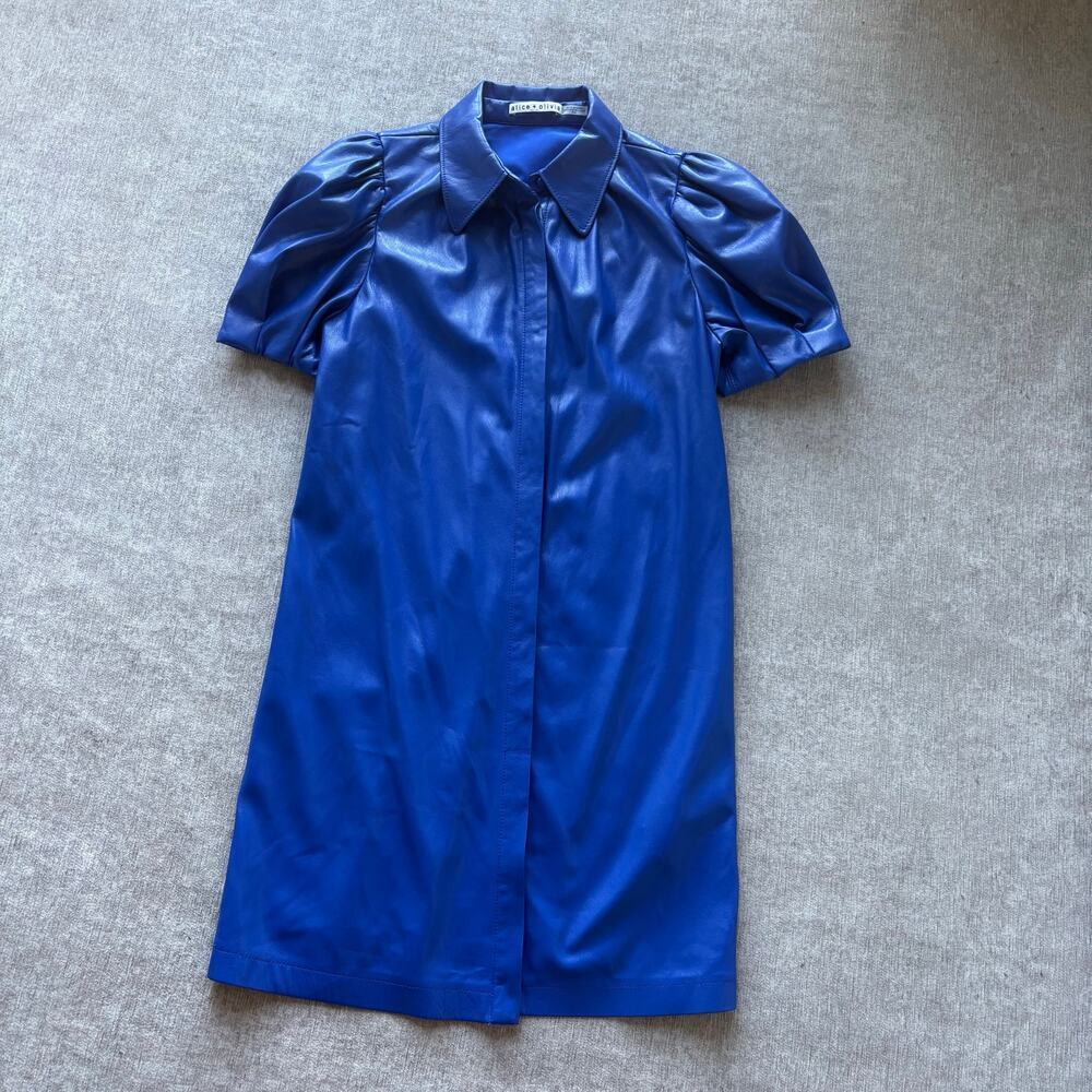 $350 Alice + Olivia Jem faux leather Cobalt Blue Mini Dress